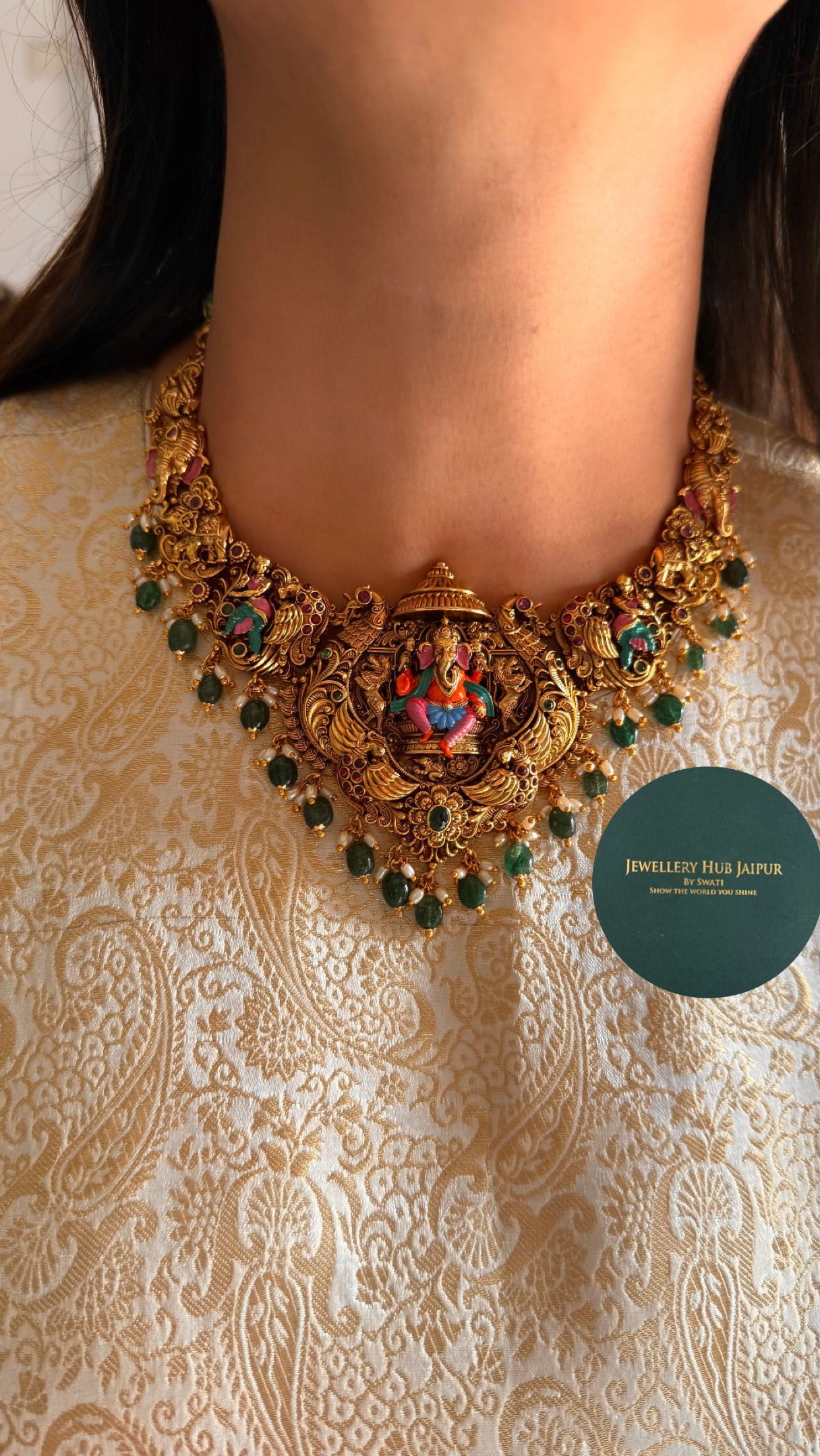 Lord Ganesha temple meenakari necklace