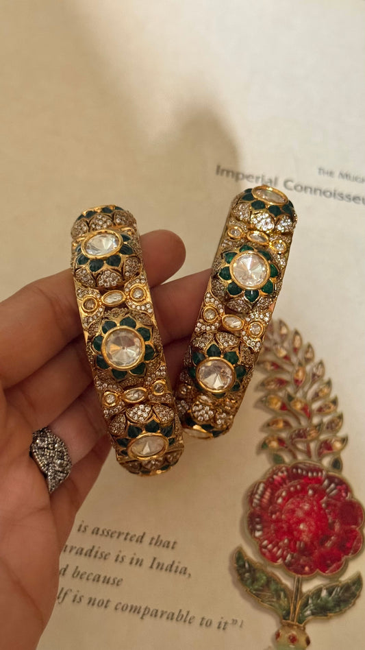 Emerald floral moissaniye polki Victorian openable bangle