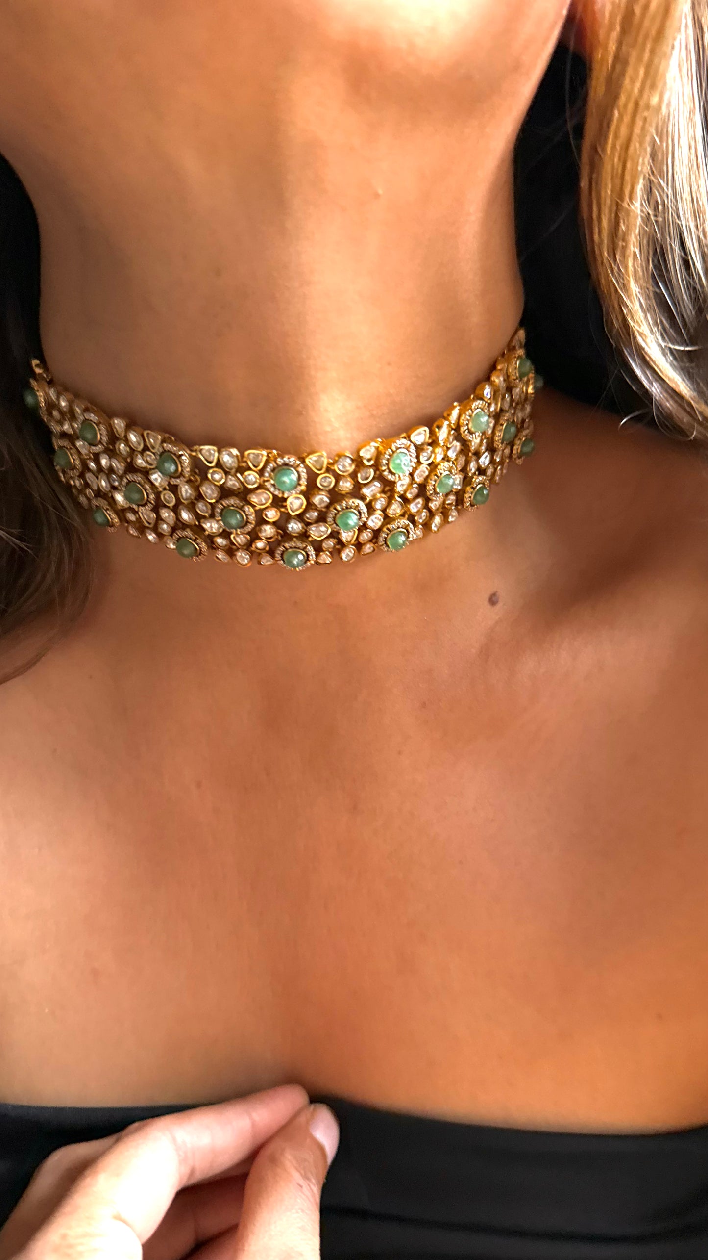 Strawberry Mint Real Lv Polki statement choker