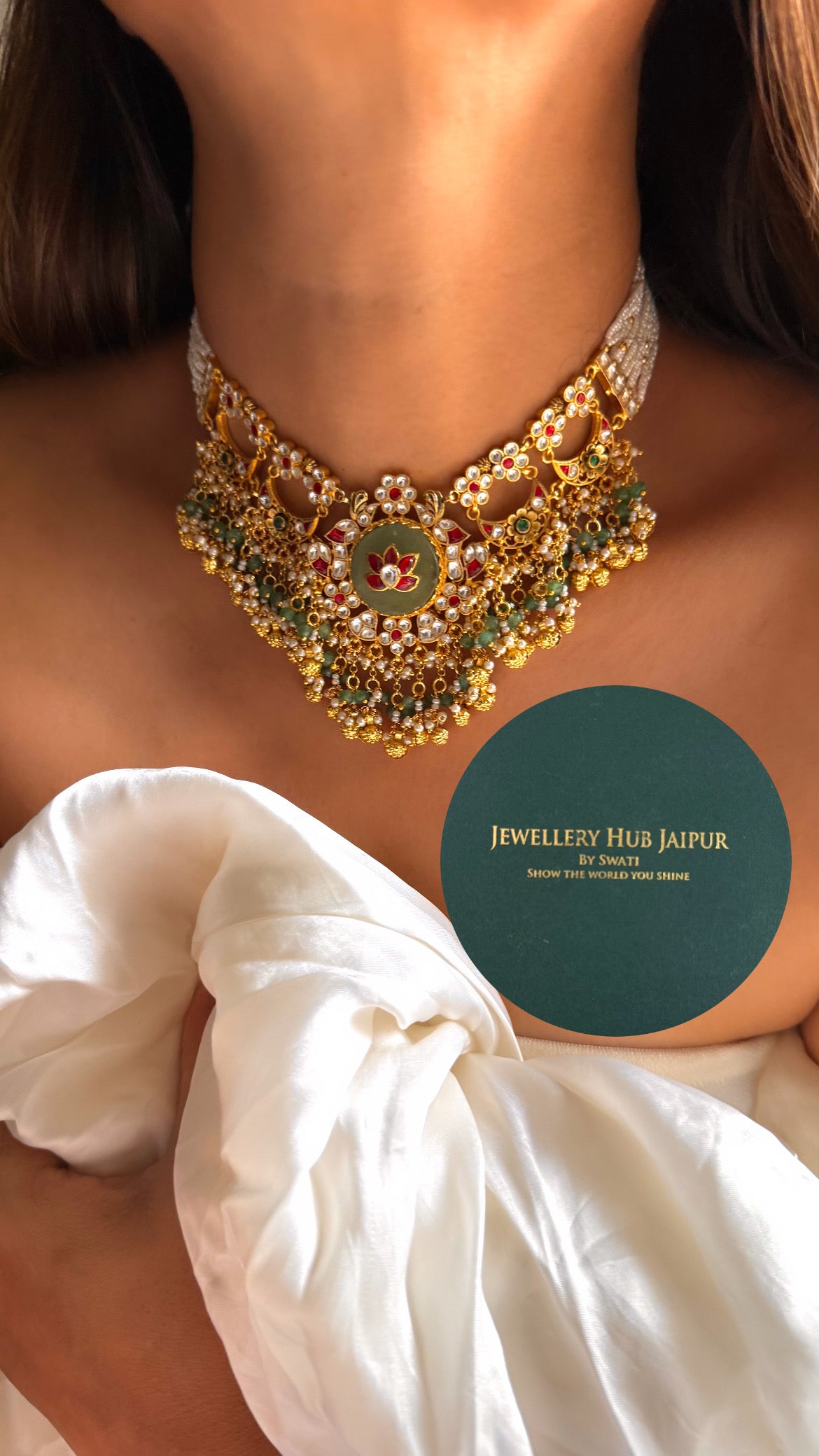 Handmade Heritage Polki set with ruby floral pattern