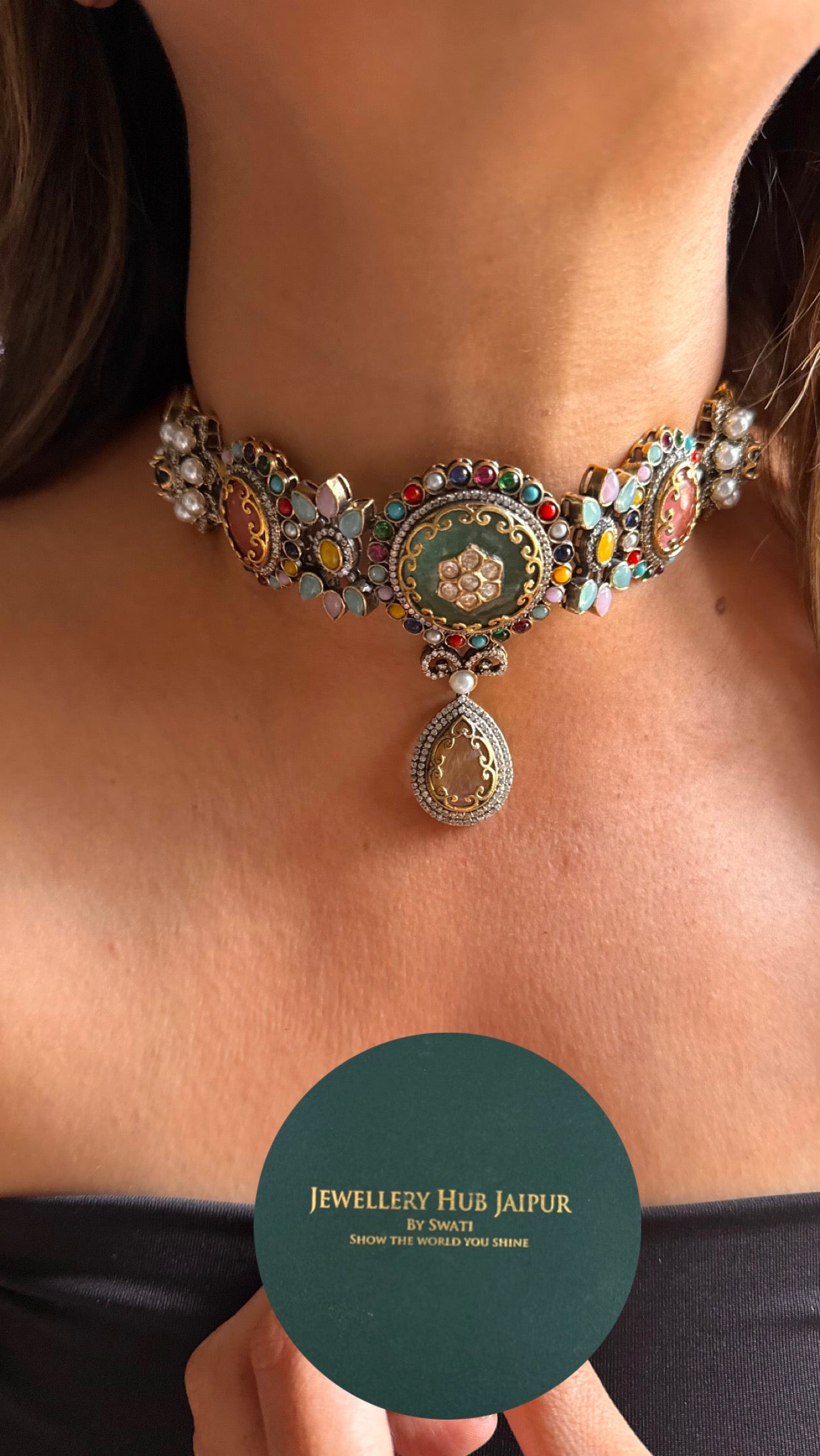 Emerald vintage navratna Necklace