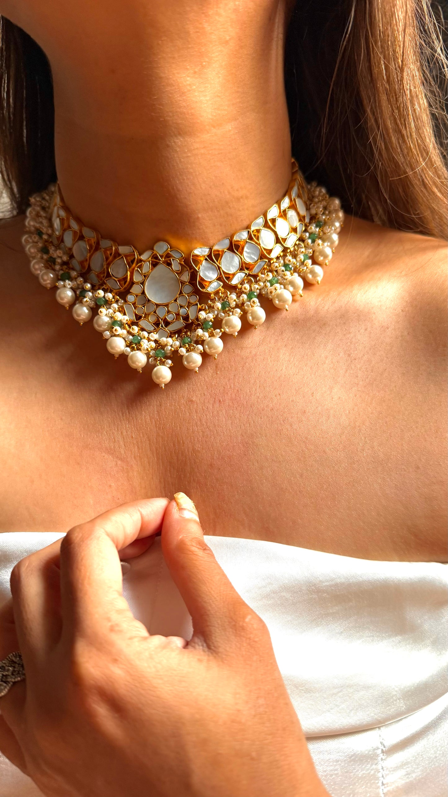 Mother of pearl with mint & pearl drop rajwada set