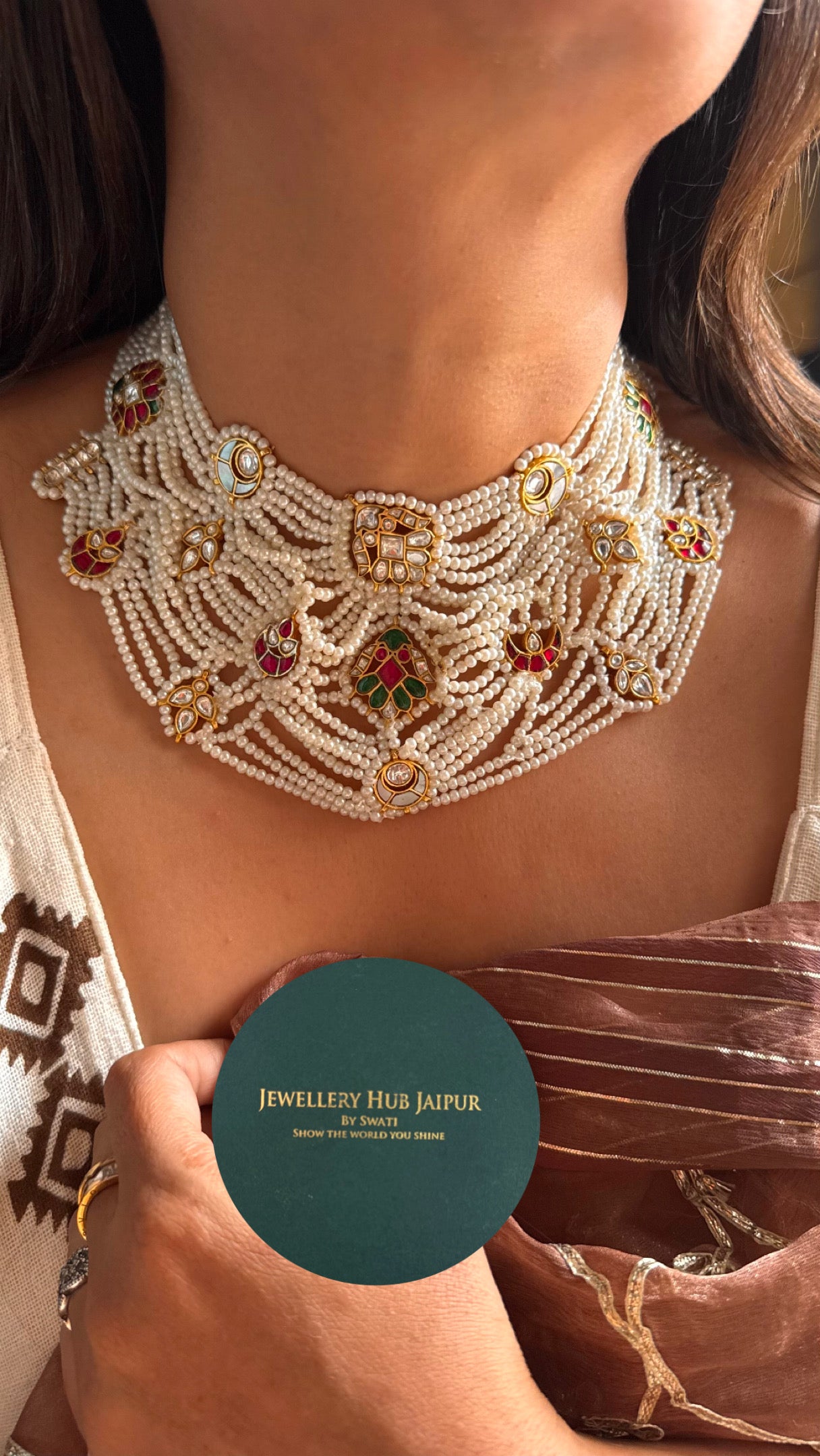 Designer pearl pachi Kundan with mother of pearl necklace