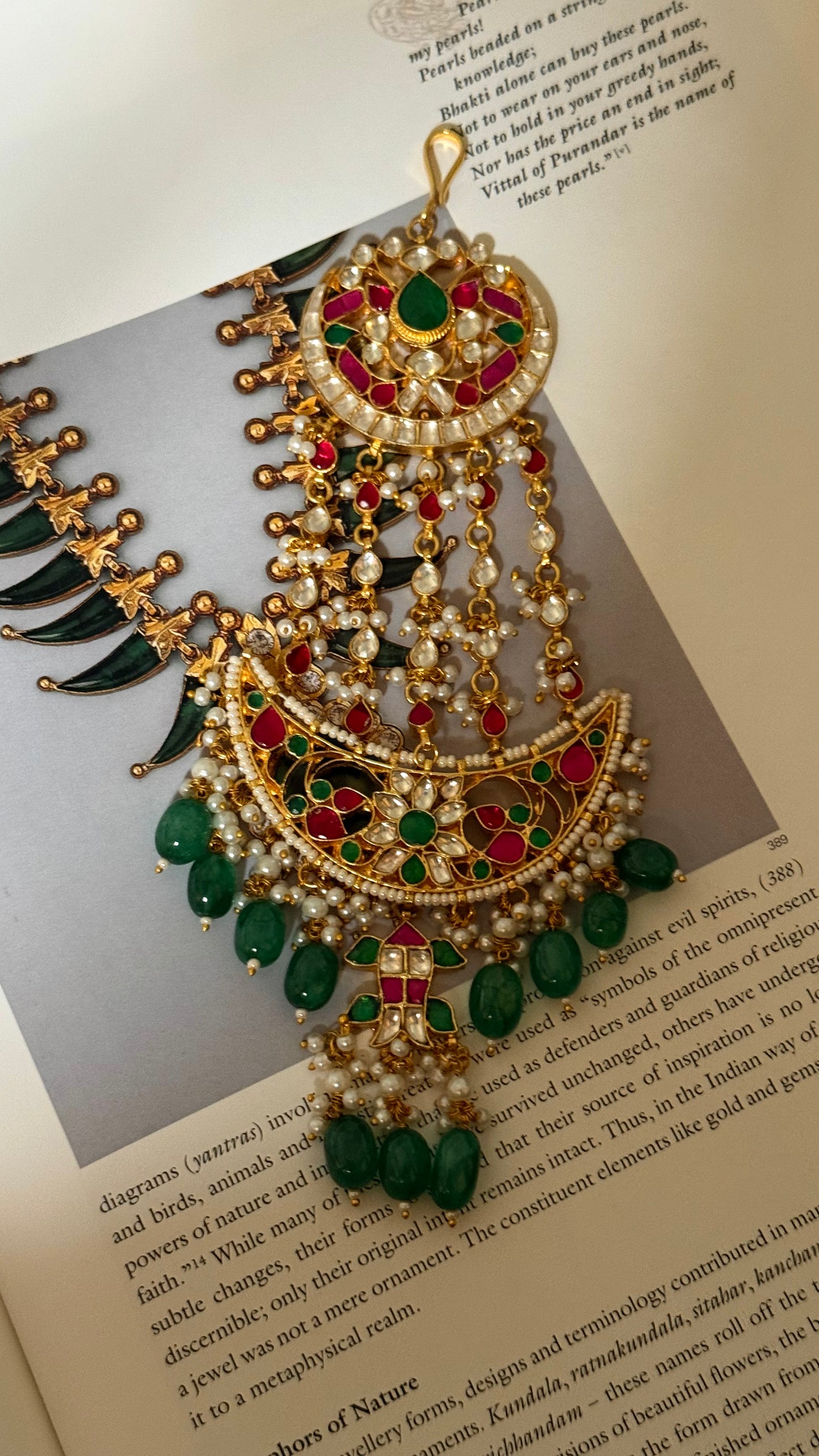 Paachi Emerald & rani pink floral with emerald drop passa