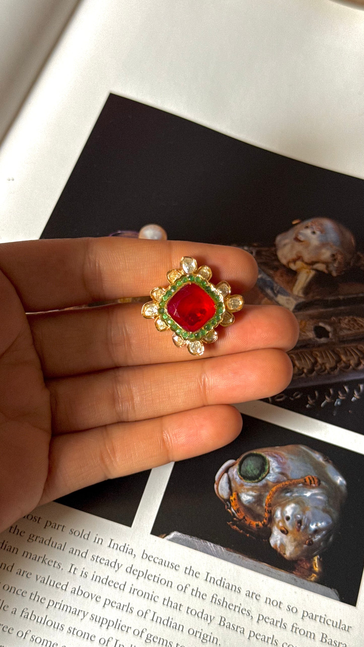 Ruby & emerald diamond polki ring