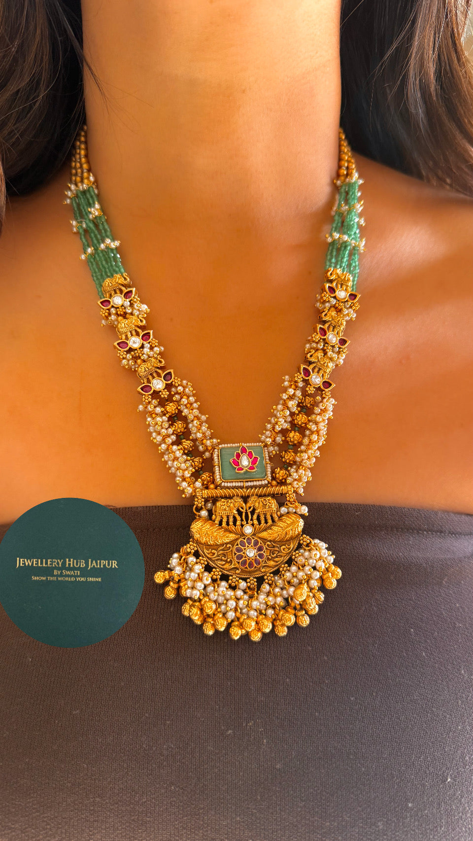 Royal long heritage necklace with inlay designer nakashee