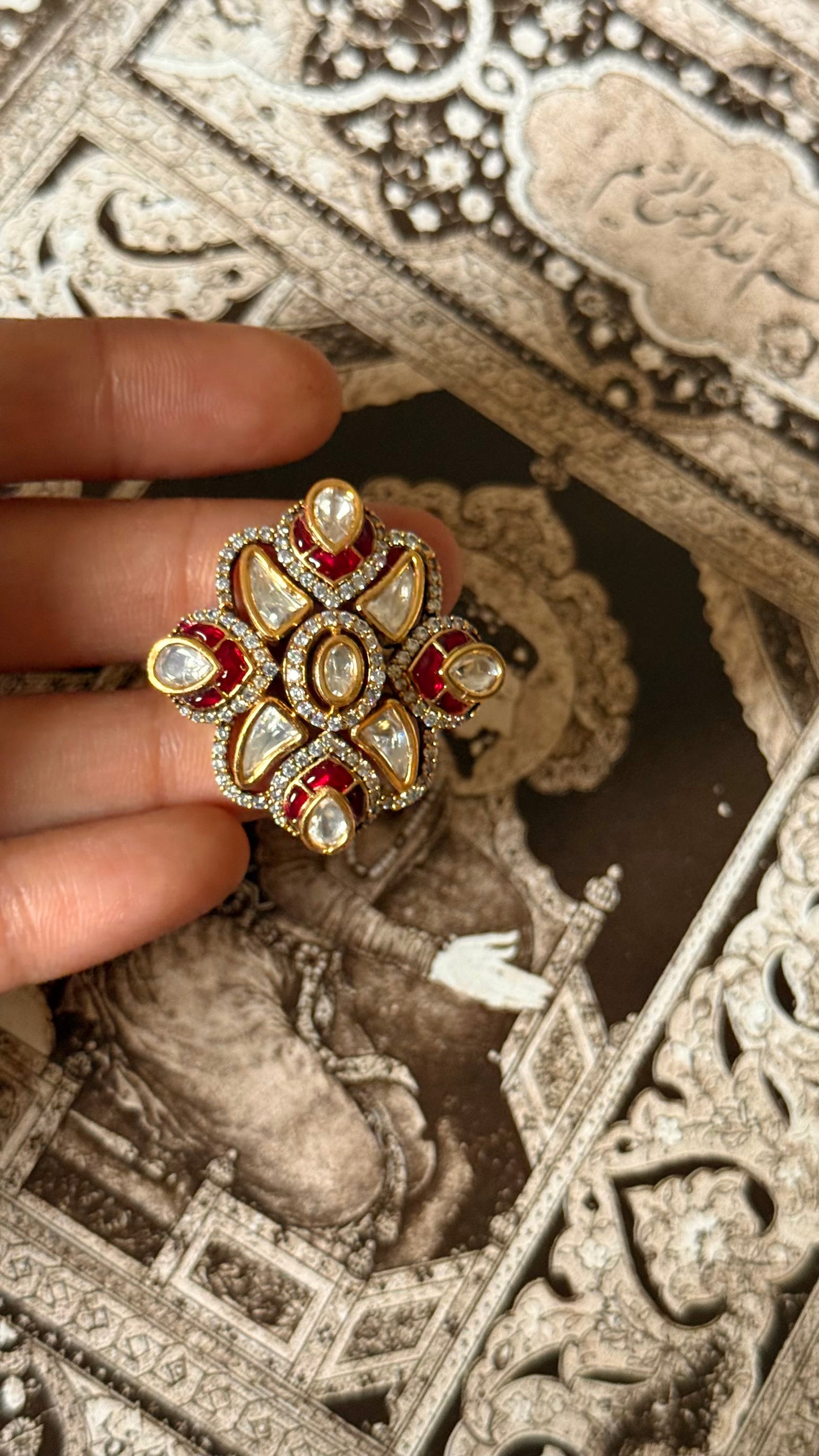 Ruby katdana leaf style adjustable ring