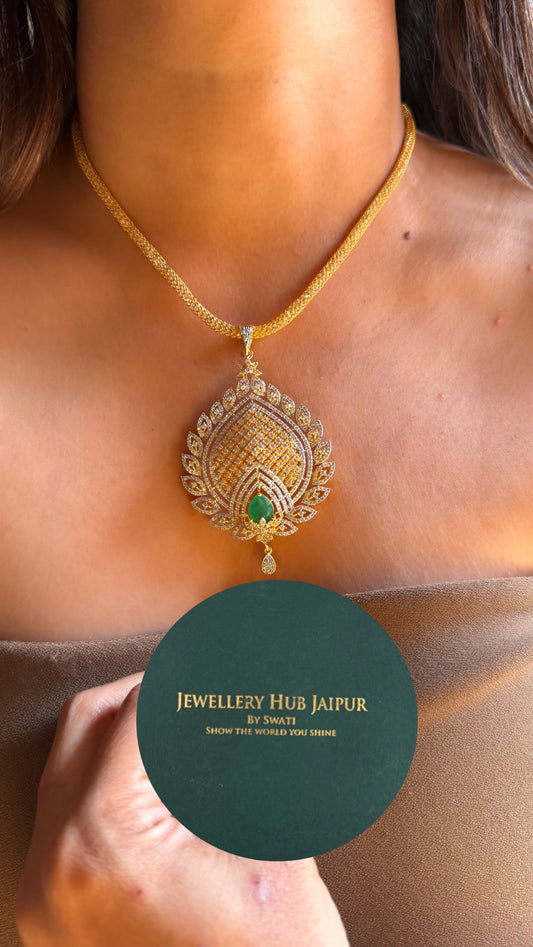 Emerald doublet stone designer Pendant set