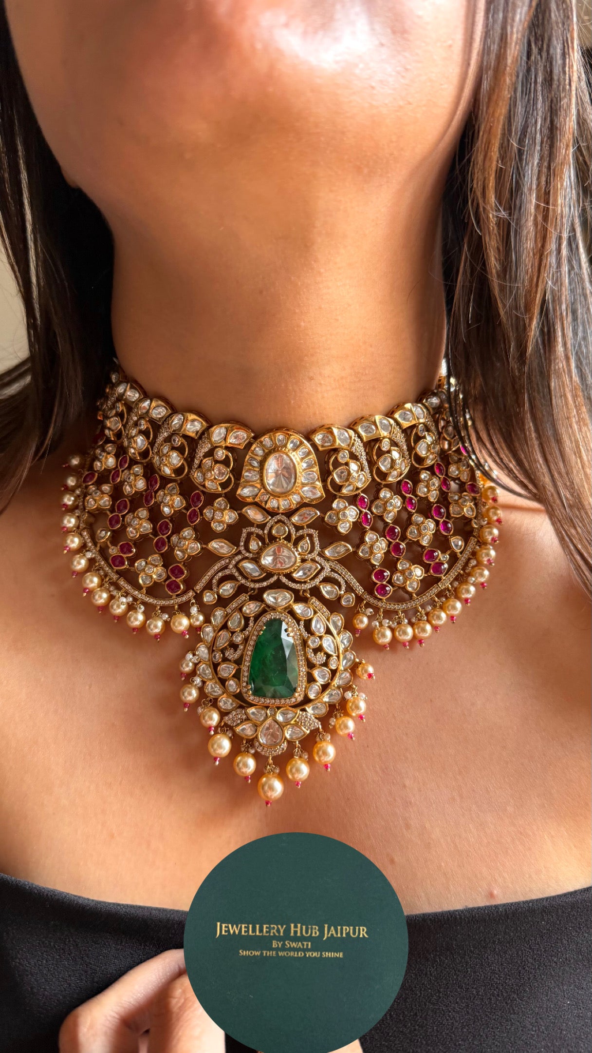 Rani pink with emerald doublets bridal Necklace