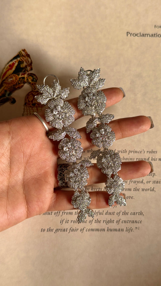 Floral diamond designer cocktail earrings