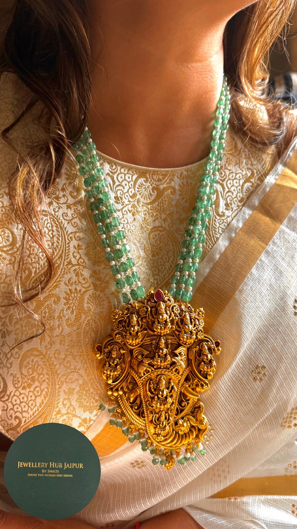 Goddess laxmi with ganesha heritage nakashi temple pendant set