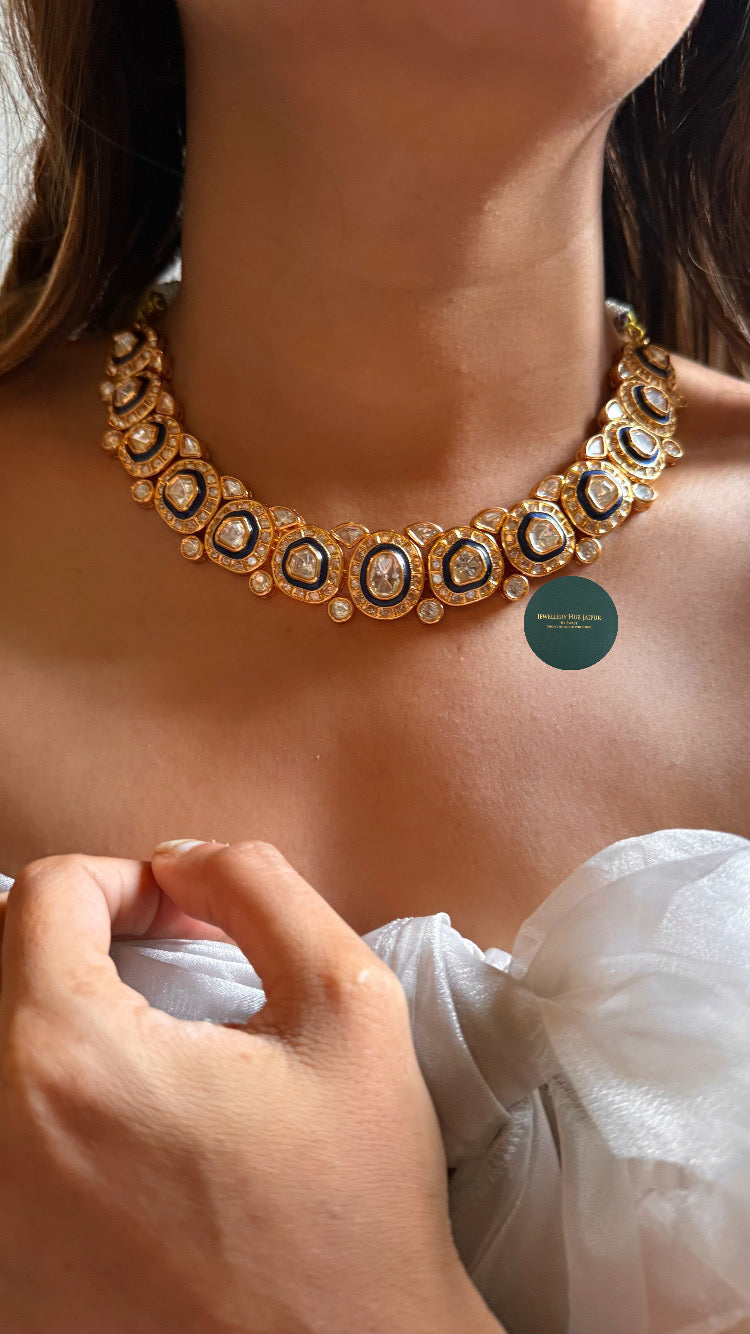 Sapphire Meenakari polki collar set