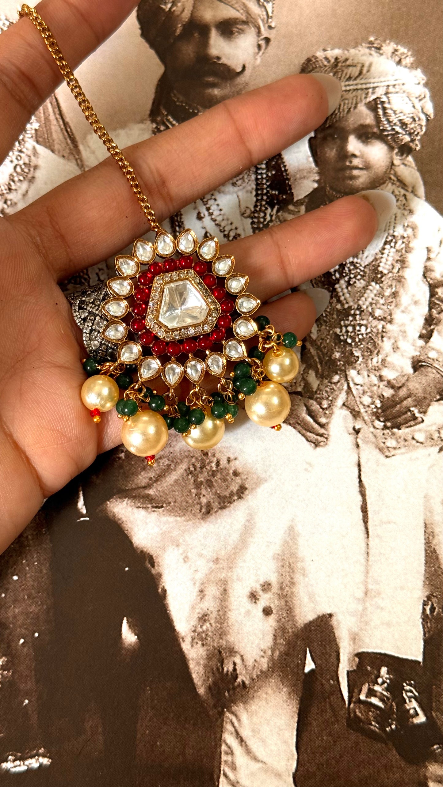 Ruby moissanite polki maangtika