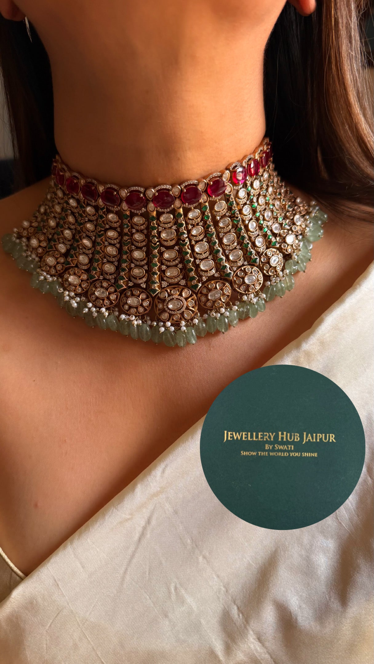 Rani pink & Emerald bridal Asia inspired statement choker (takkar work)