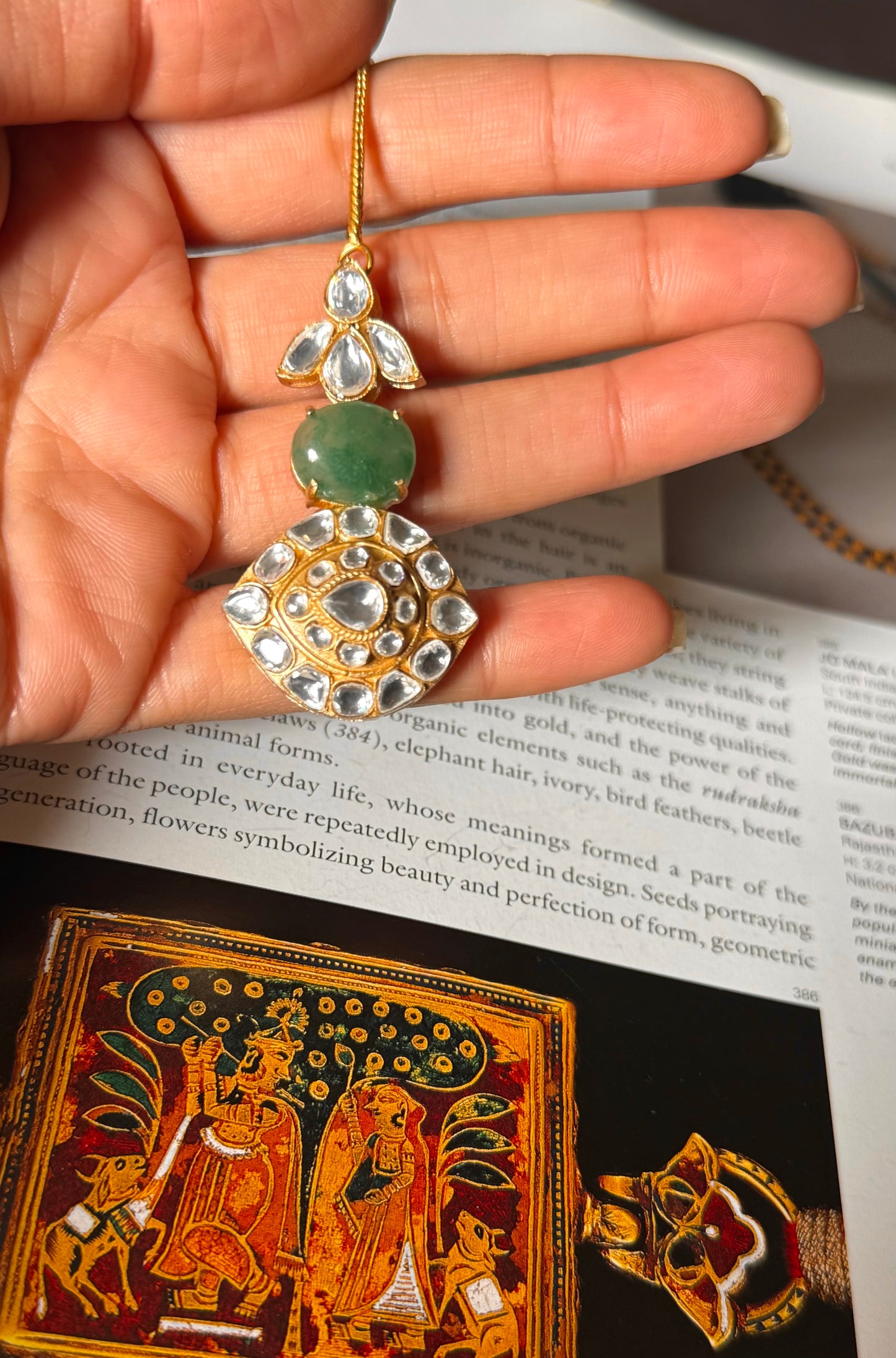 Sage green mint polki maangtika