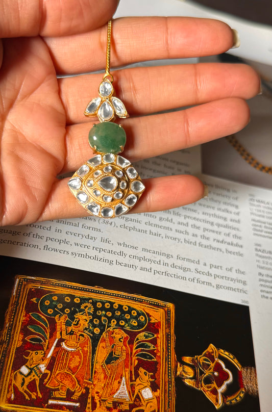 Sage green mint polki maangtika