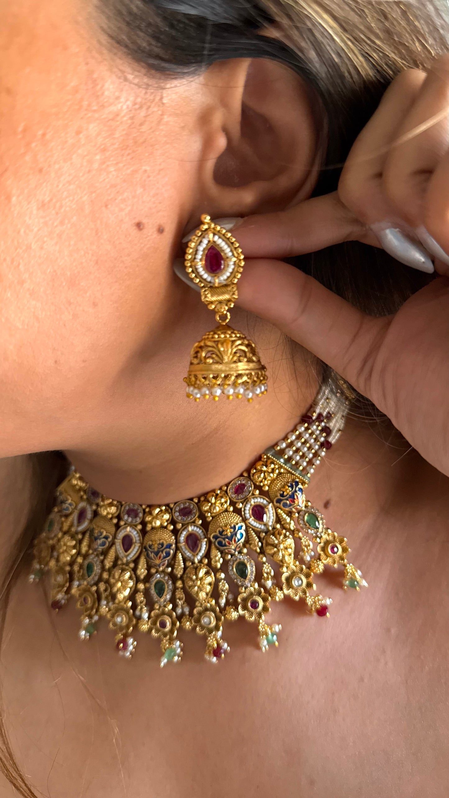 Emerald & ruby meena rajwada choker