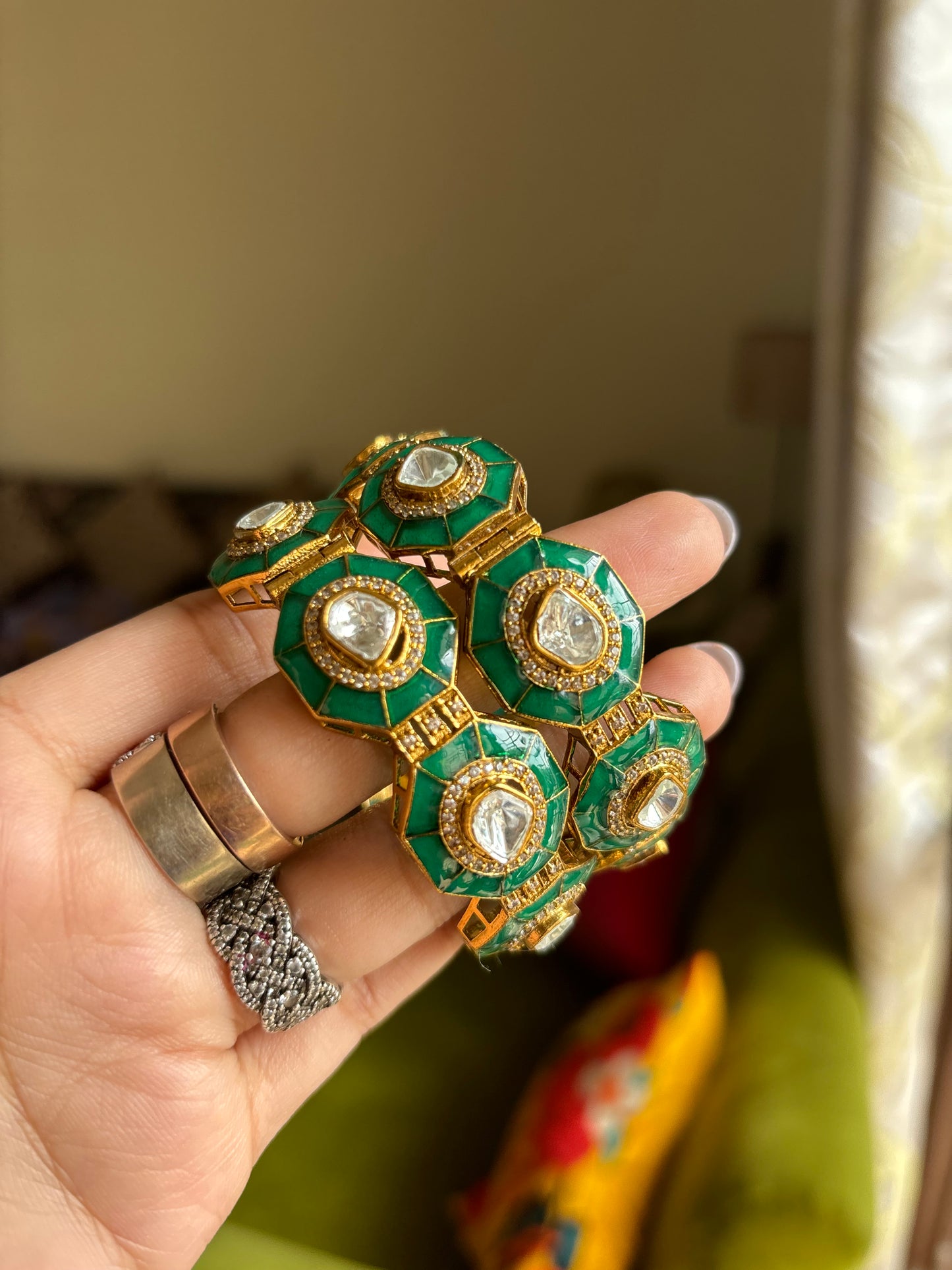 Emerald Moissanite polki bangles