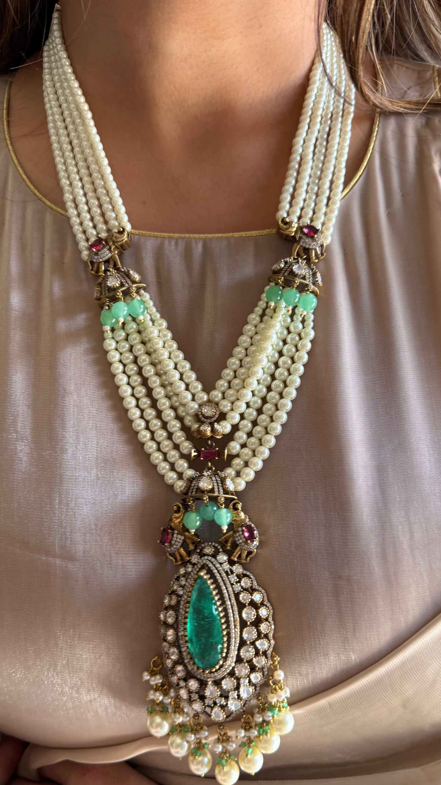 Ekisha Gajanand emerald & Ruby  moissanite rani haar
