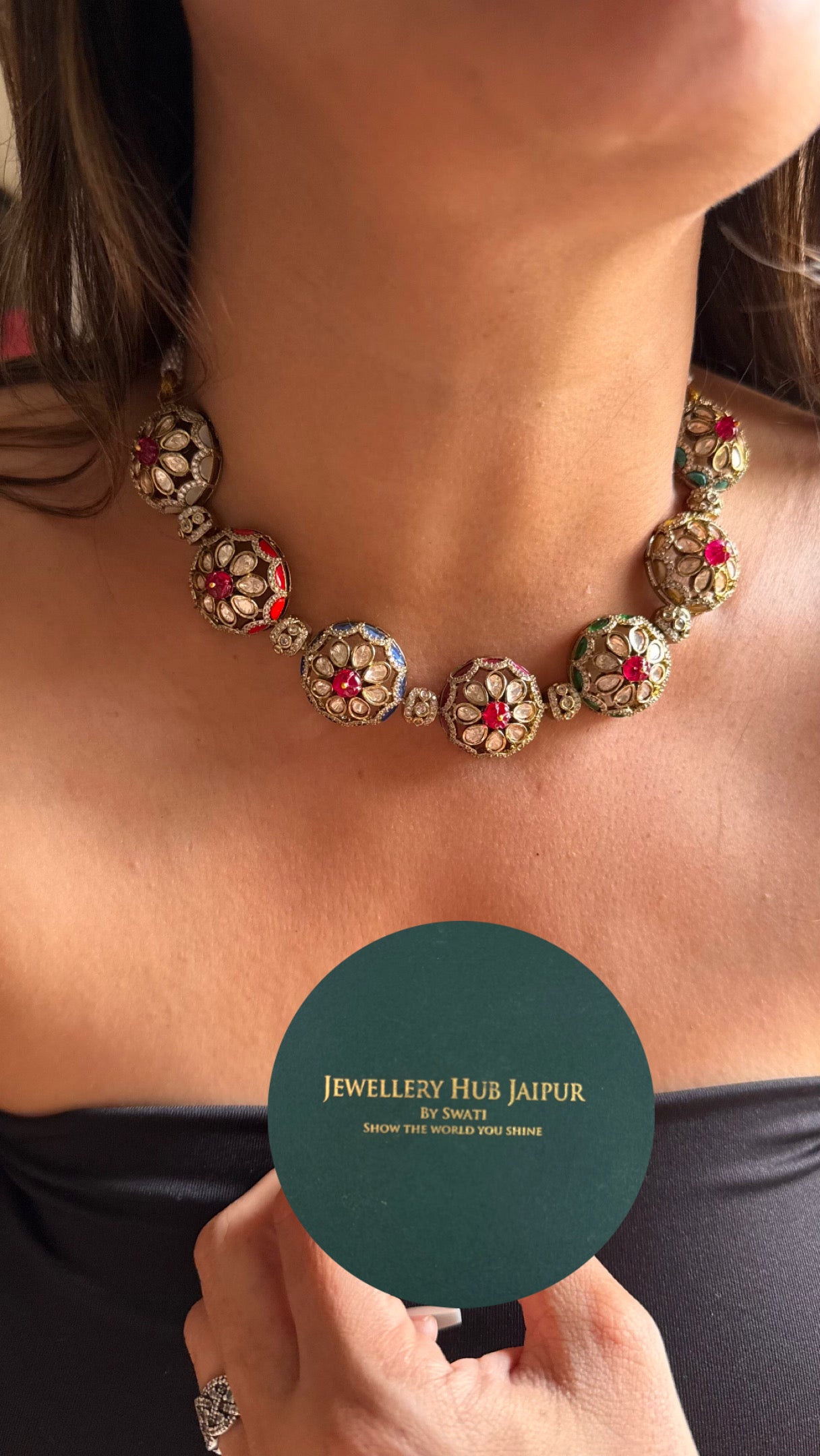 Sabyasachi inspired ruby floral with navratna meenakari Necklace