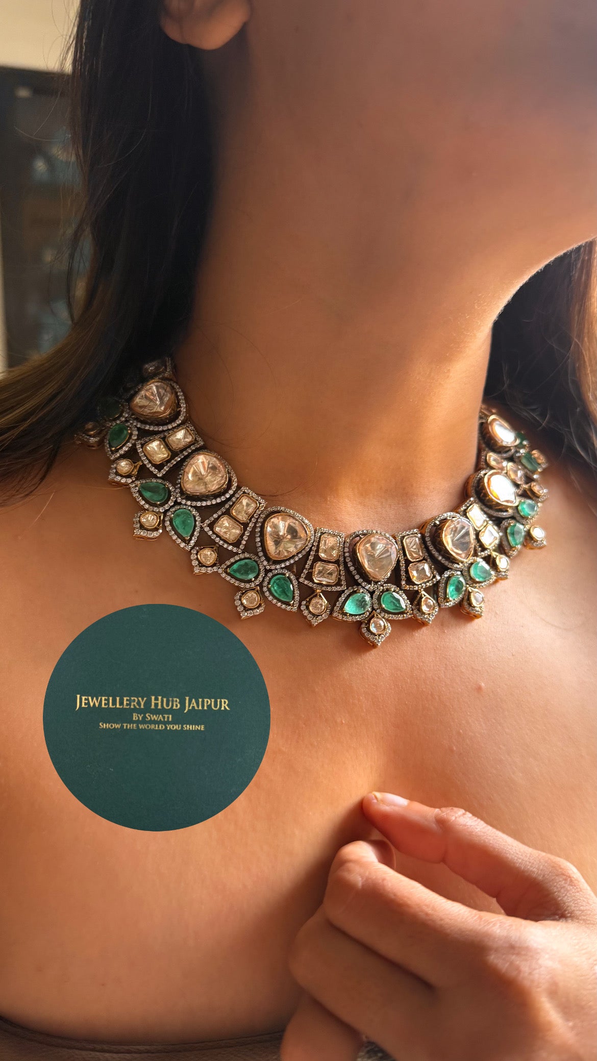 Real uncut moissanite polki Mint petal designer collar set