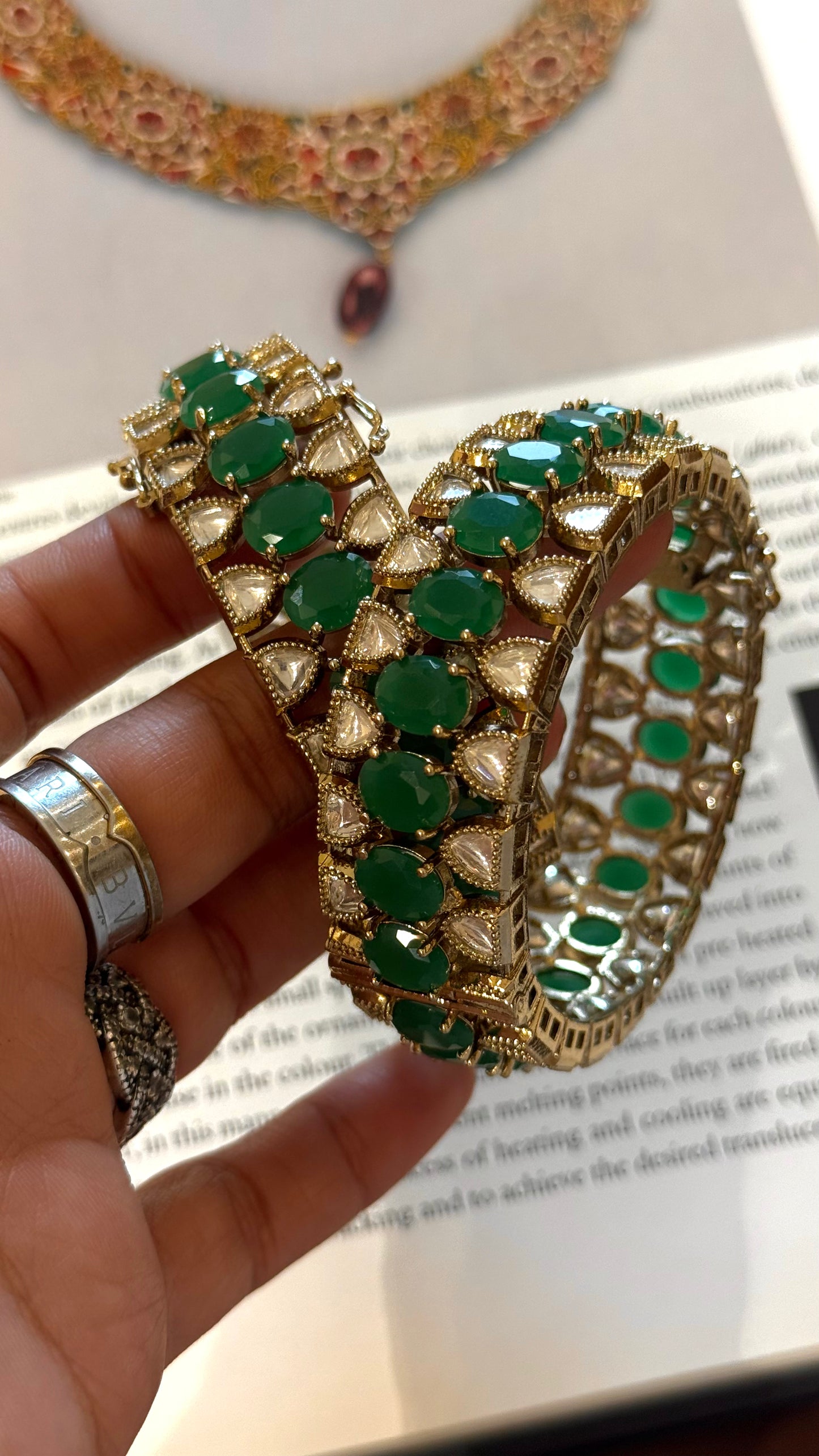 Emerald Victorian real Moissanite bangles