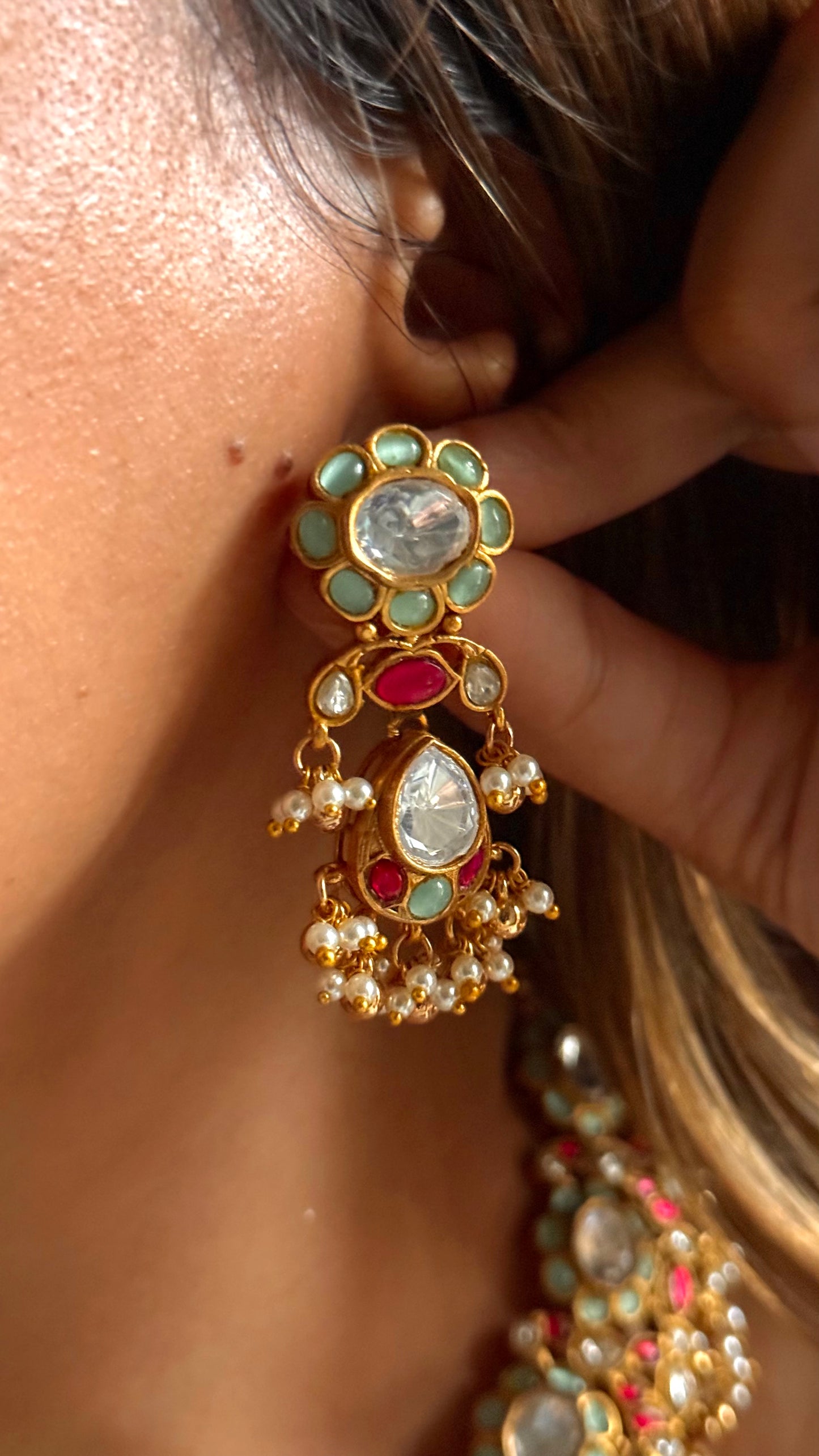 Firoza & rani pink flora paachi kundan Necklace