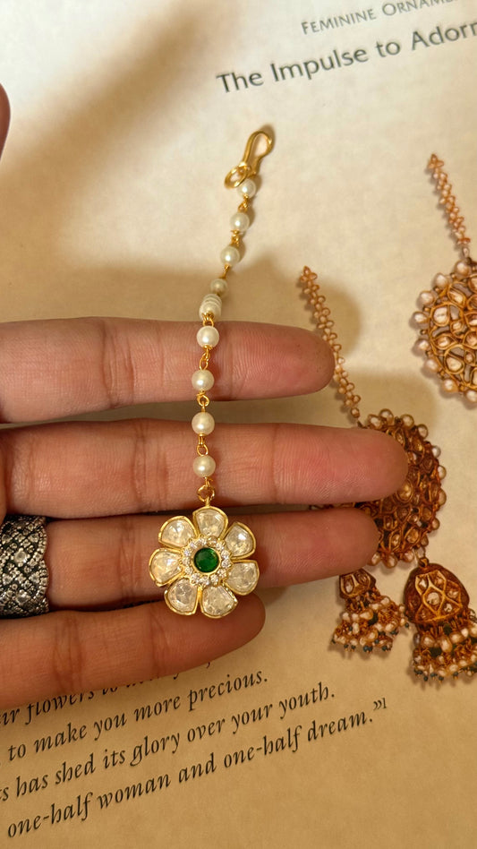 Real moissanite emerald floral maangtika