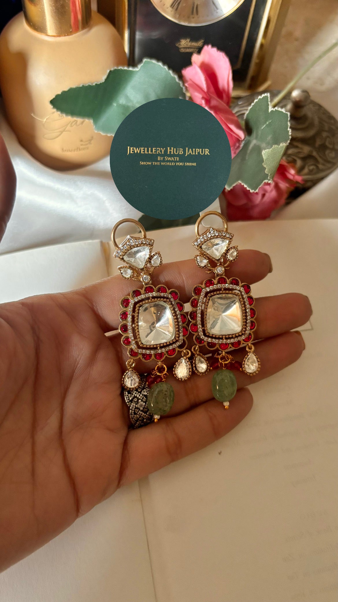 Bridal Asia Rani & mint moissanite uncut polki choker