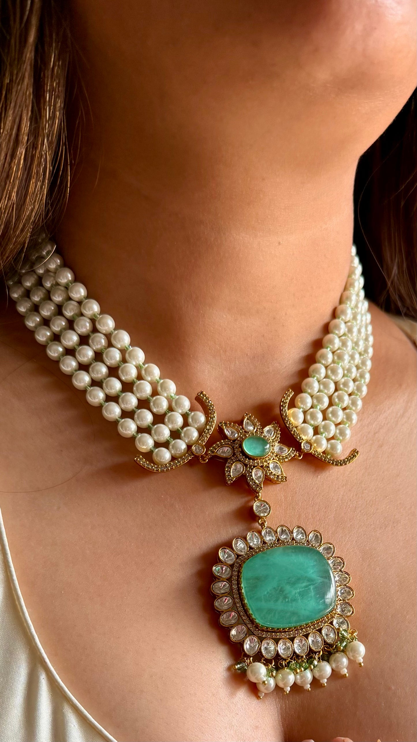 Mint Moissanite pearl necklace