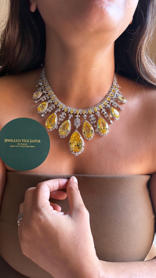 Citrine diamond cascade cocktail collar set