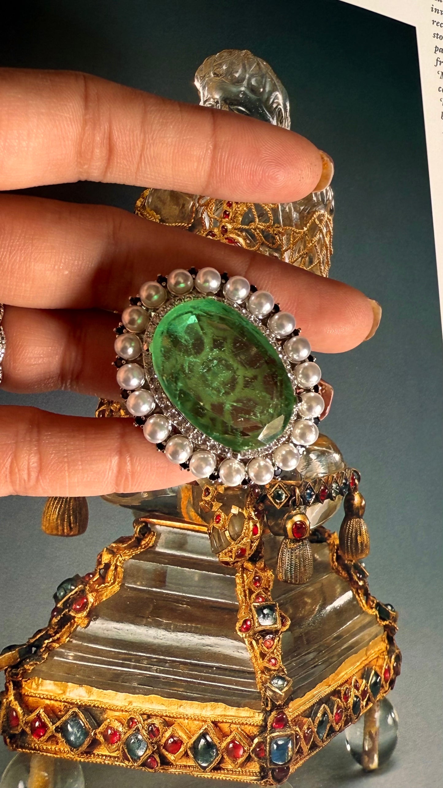 Mint white pearl adjustable ring