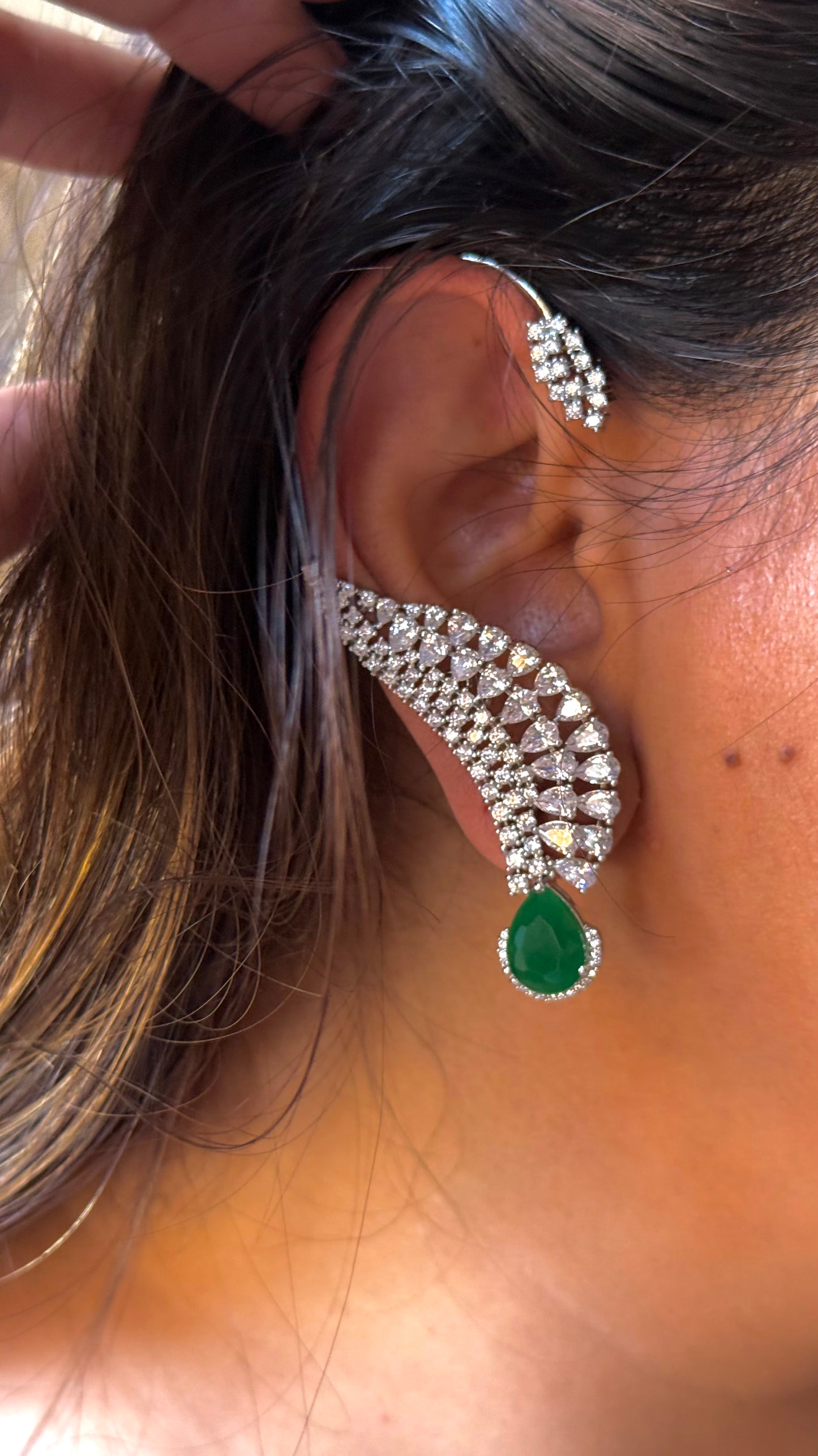 Emerald Cz diamond ear cuff