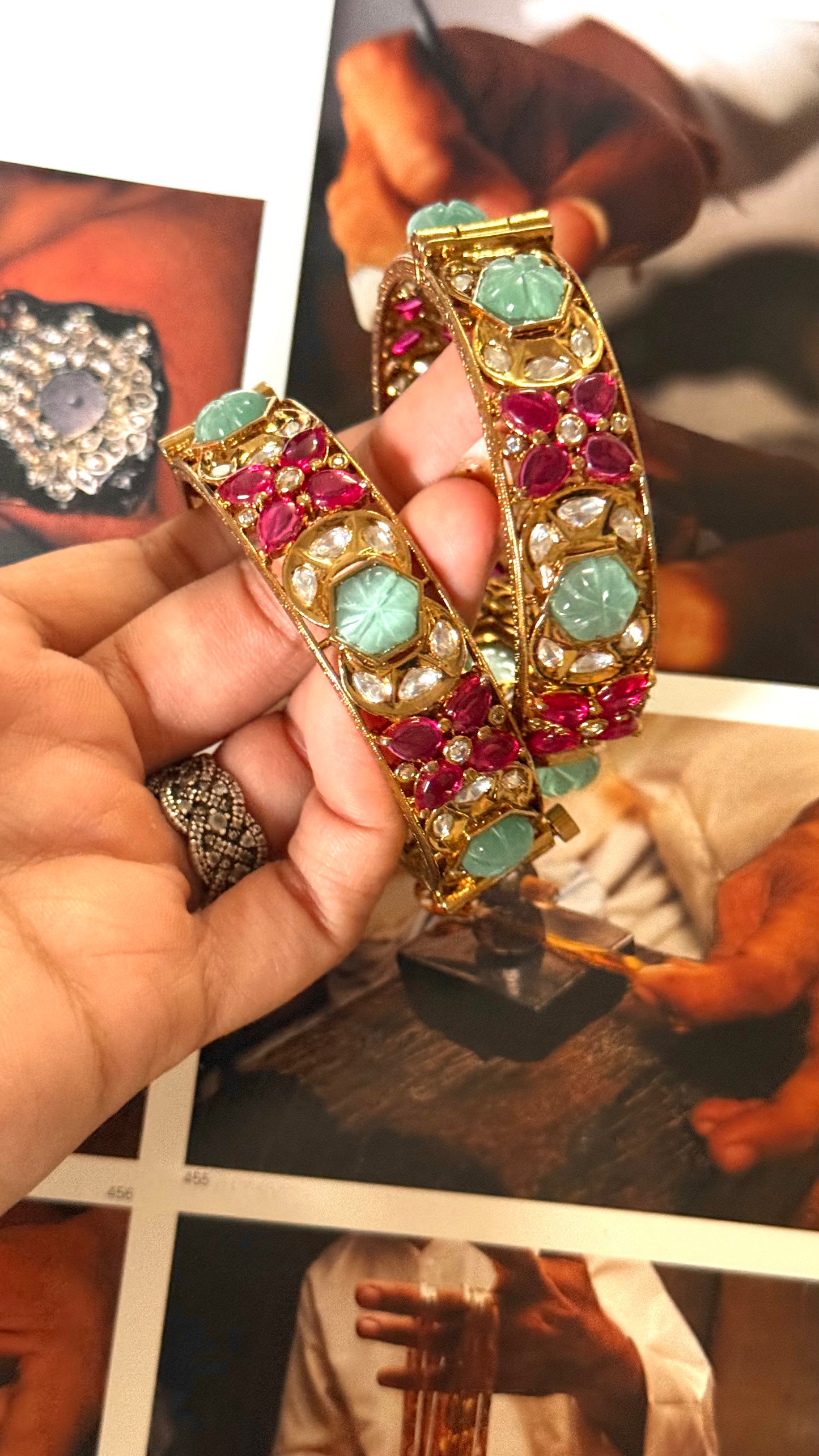 Mint doublet & rani pink floral openable bangle
