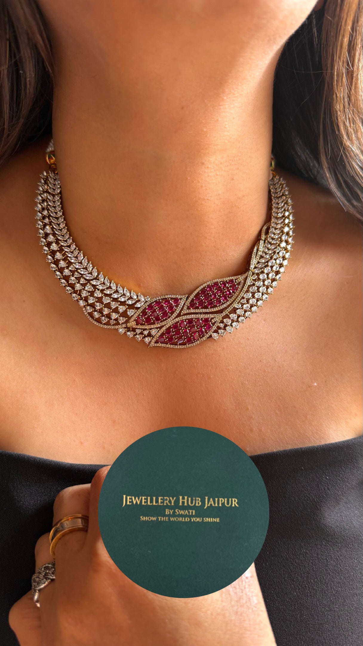 Rani pink with cz diamond collar Necklace