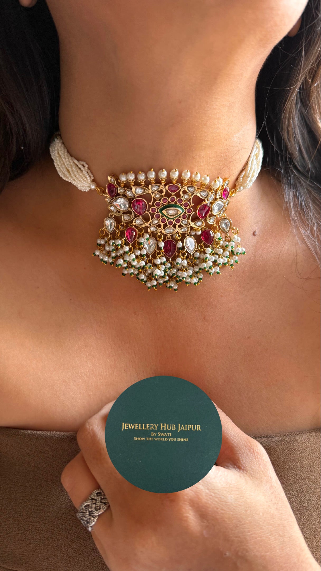 Minimalist Rani pink ruby choker Necklace