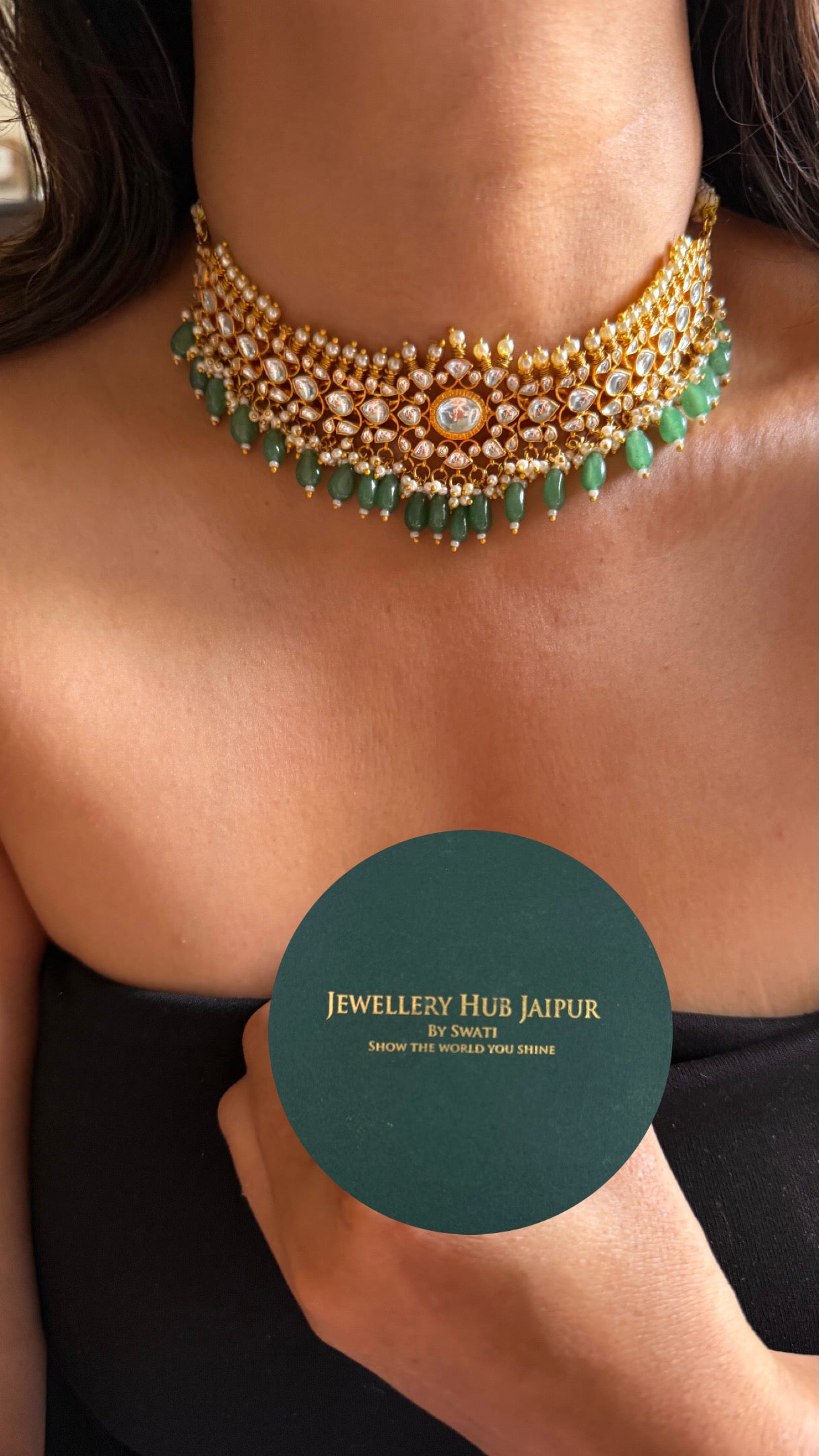 Real paachi kundan with emerald drop choker