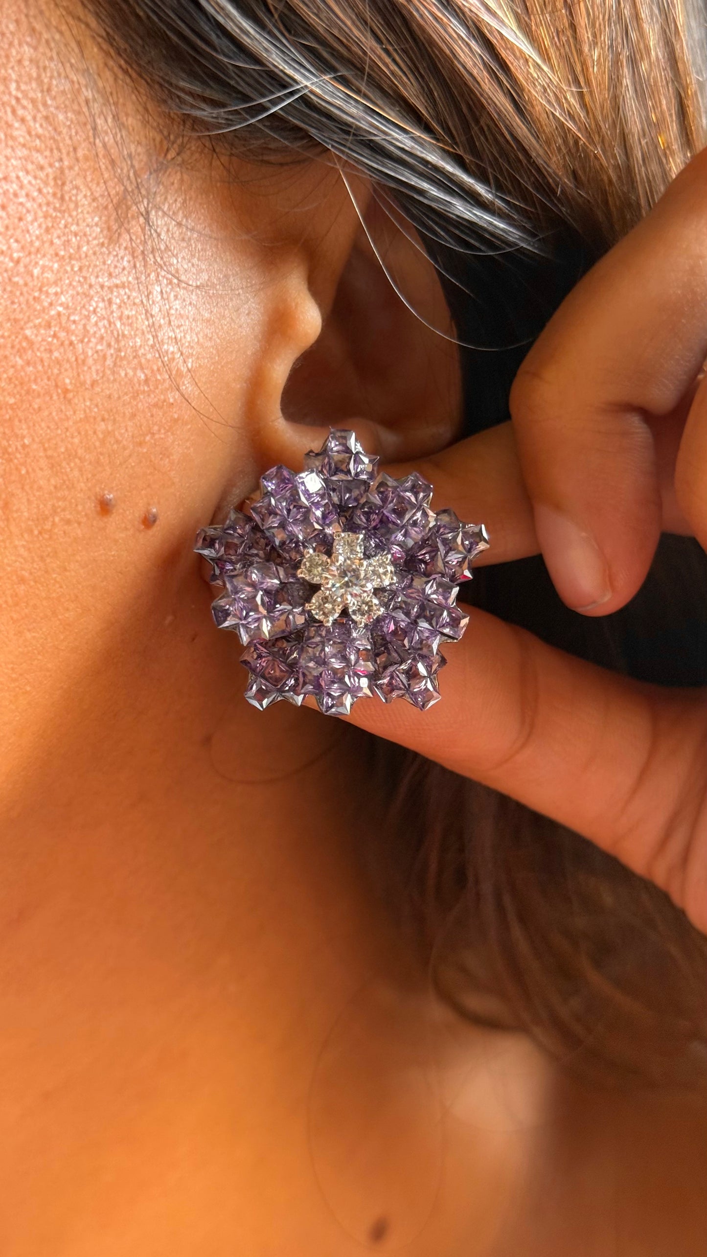 Tanzanite diamond floral studs