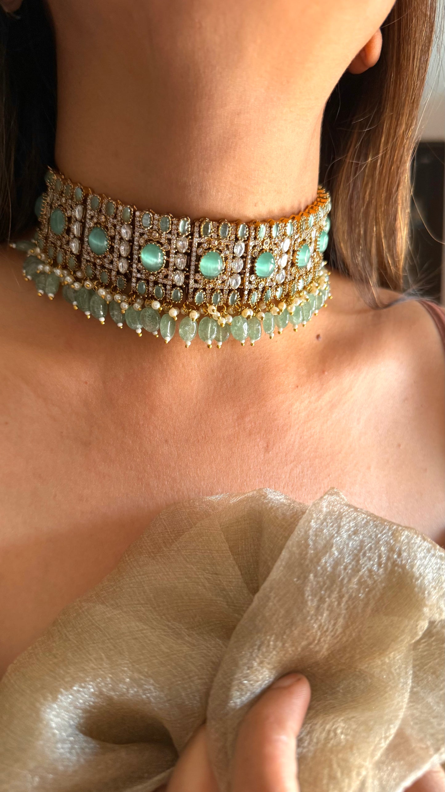 Karishma mint doublet Moissanite choker