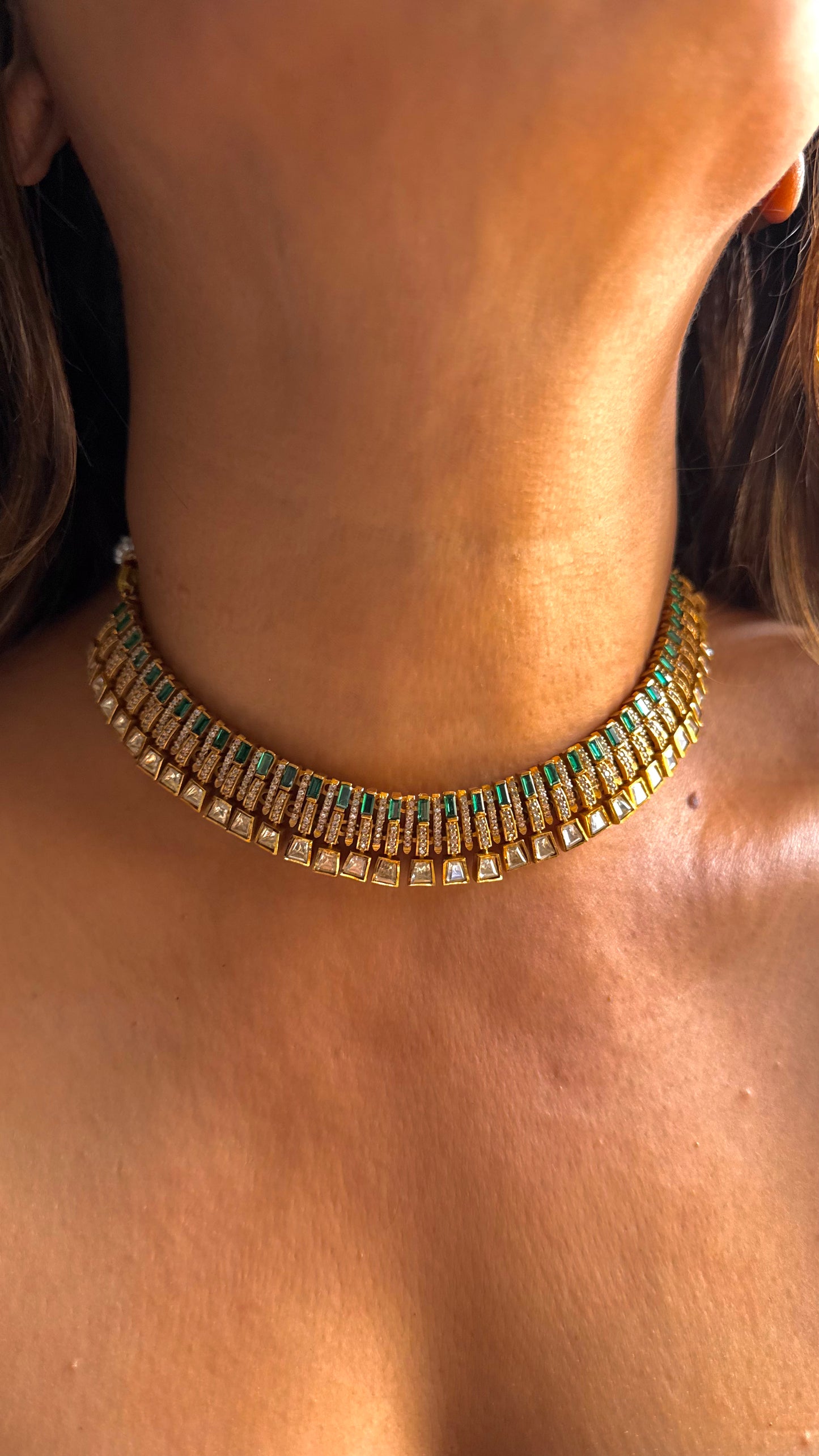 Emerald peeli polki cocktail necklace