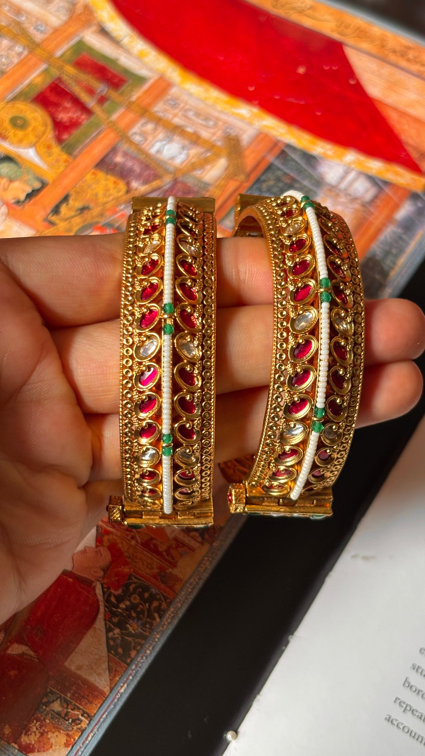 Rani pink ruby & emerald rajwada openable bangles