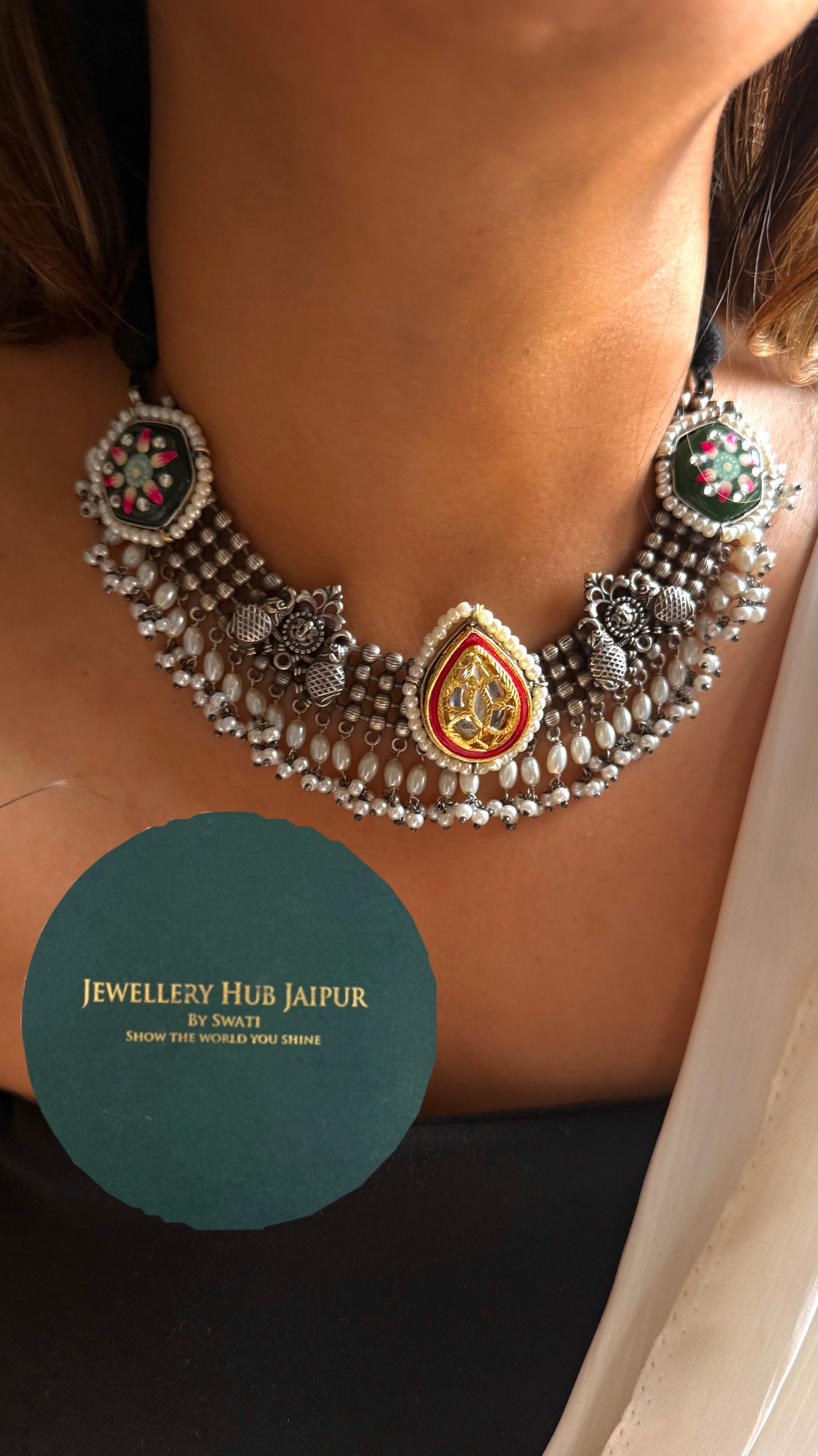 Ruby & Emerald munja Tribal Necklace