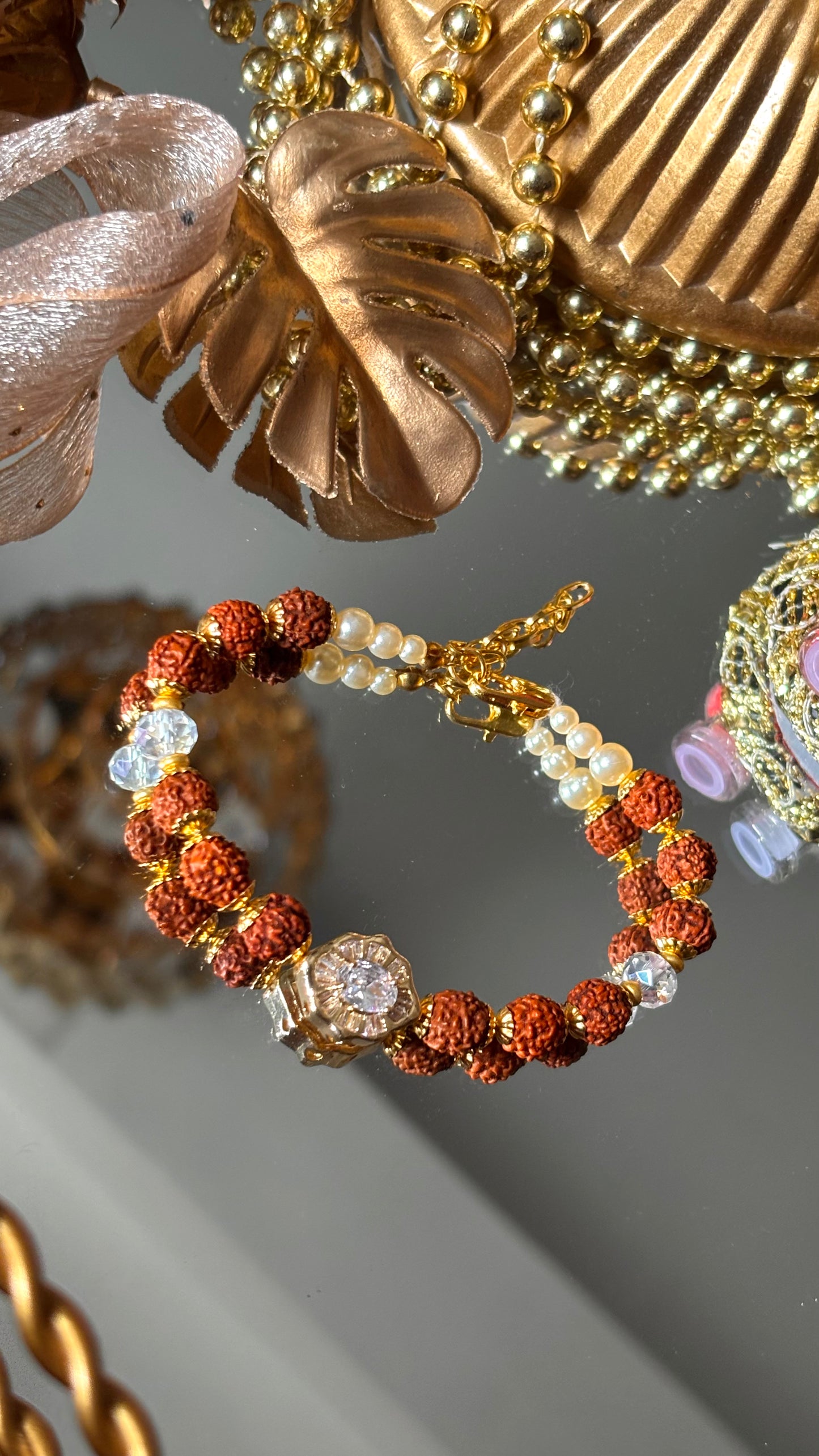 Diamond polki 12 rudraksh designer Rakhi bracelet ( shipping will be extra )