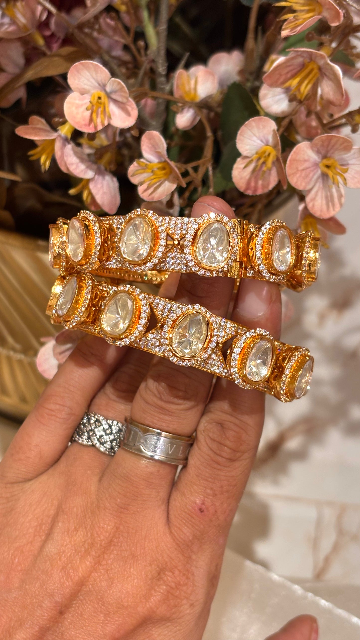 Real moissanite peeli polki gold bangles