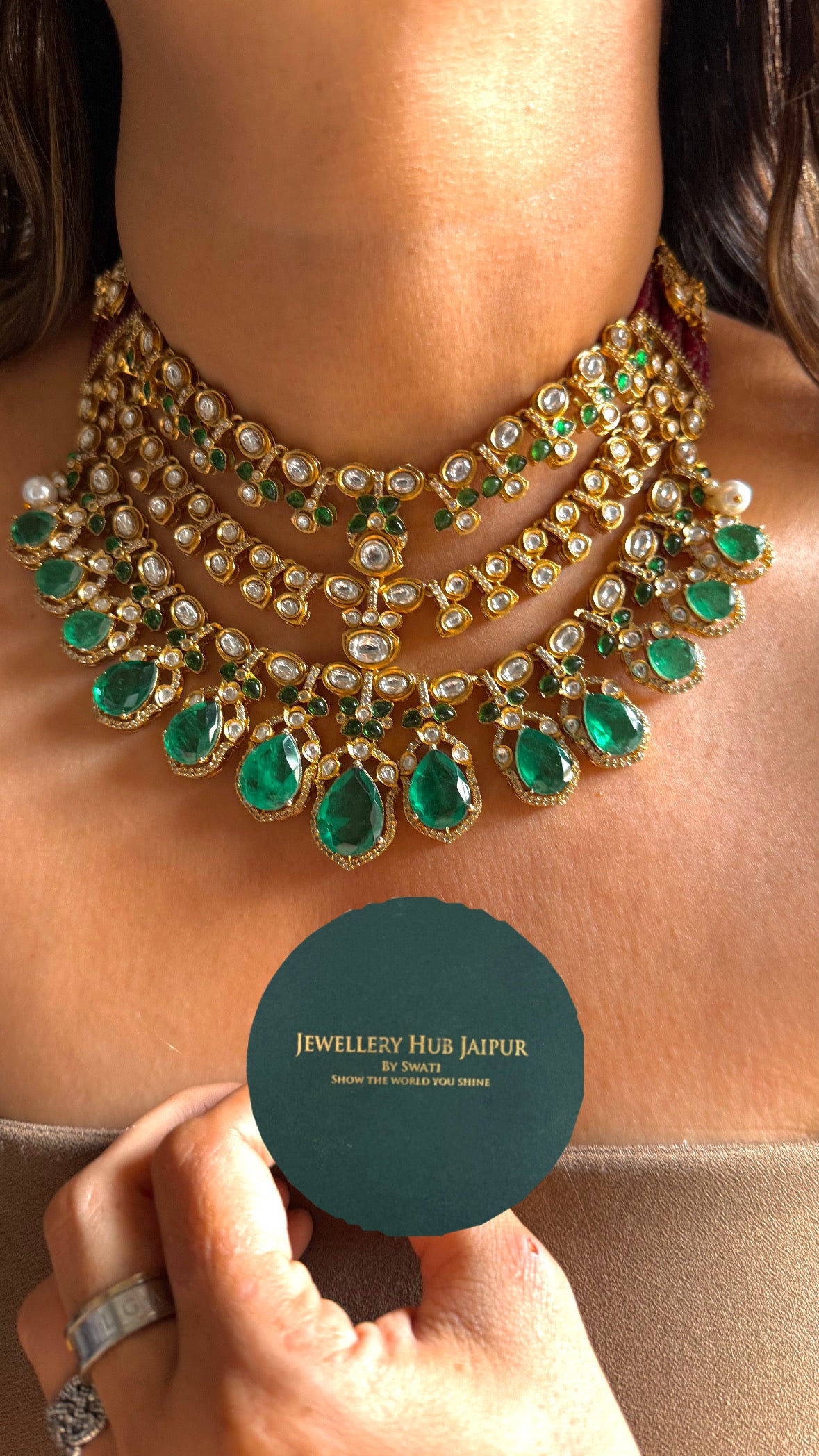 Emerald doublet & ruby polki work necklace