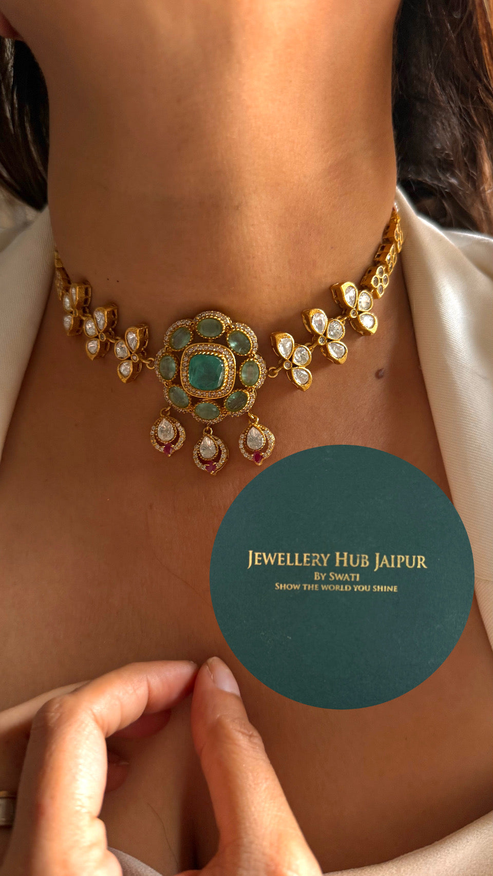 Floral designer Mint doublet statement necklace
