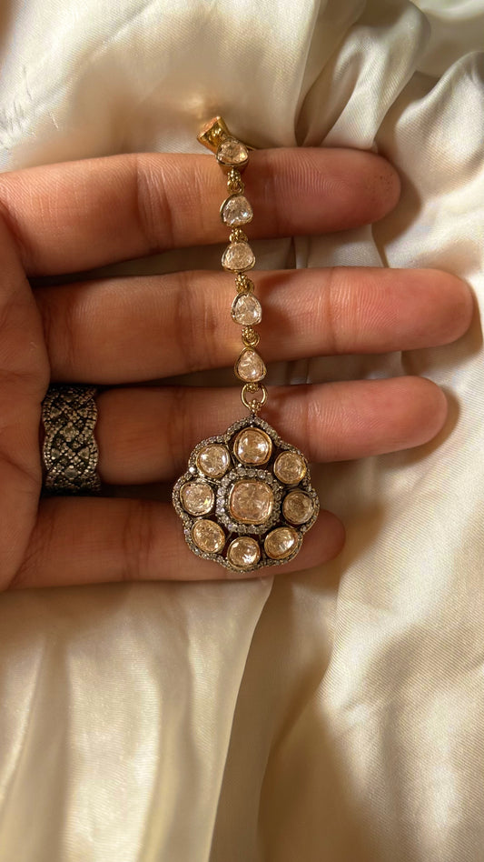 Moissanite polki floral maangtika