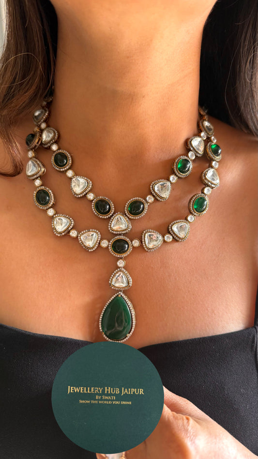 Emerald victorian dual line necklace