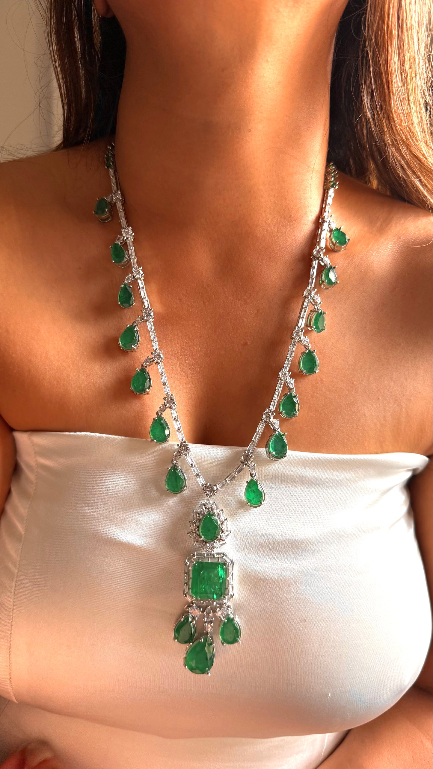 Emerald doublet minimal designed mid neck length set