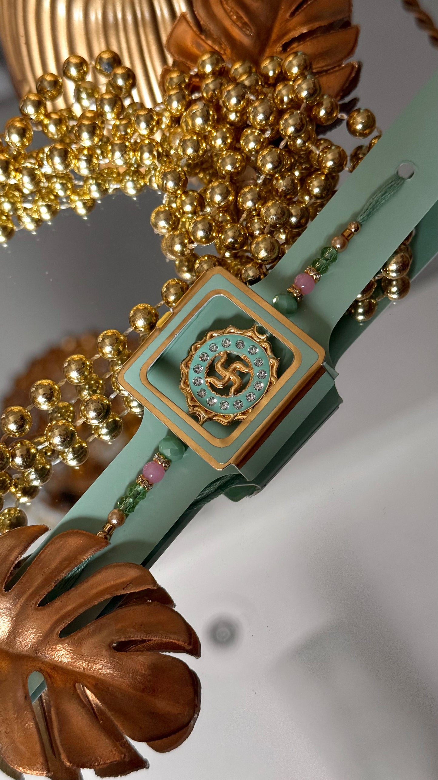 Mint swastik nakashi rakhi